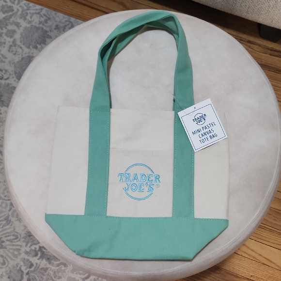 Trader Joe'S Handbags - Trader Joe's NWT Mini Pastel Green and Cream Canvas Tote Bag